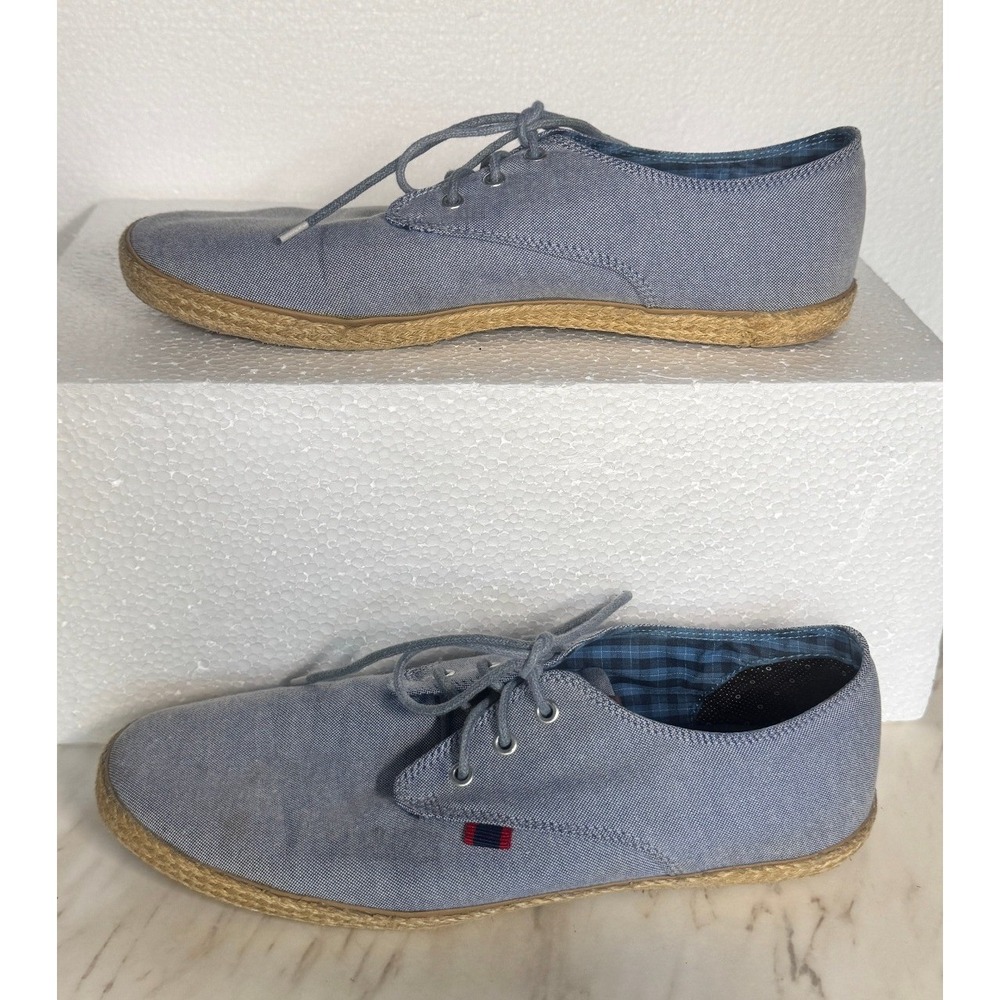 Ben Sherman Mens Chambray Espadrille Sneakers Blue Gingham Lace Up Low top sz 9